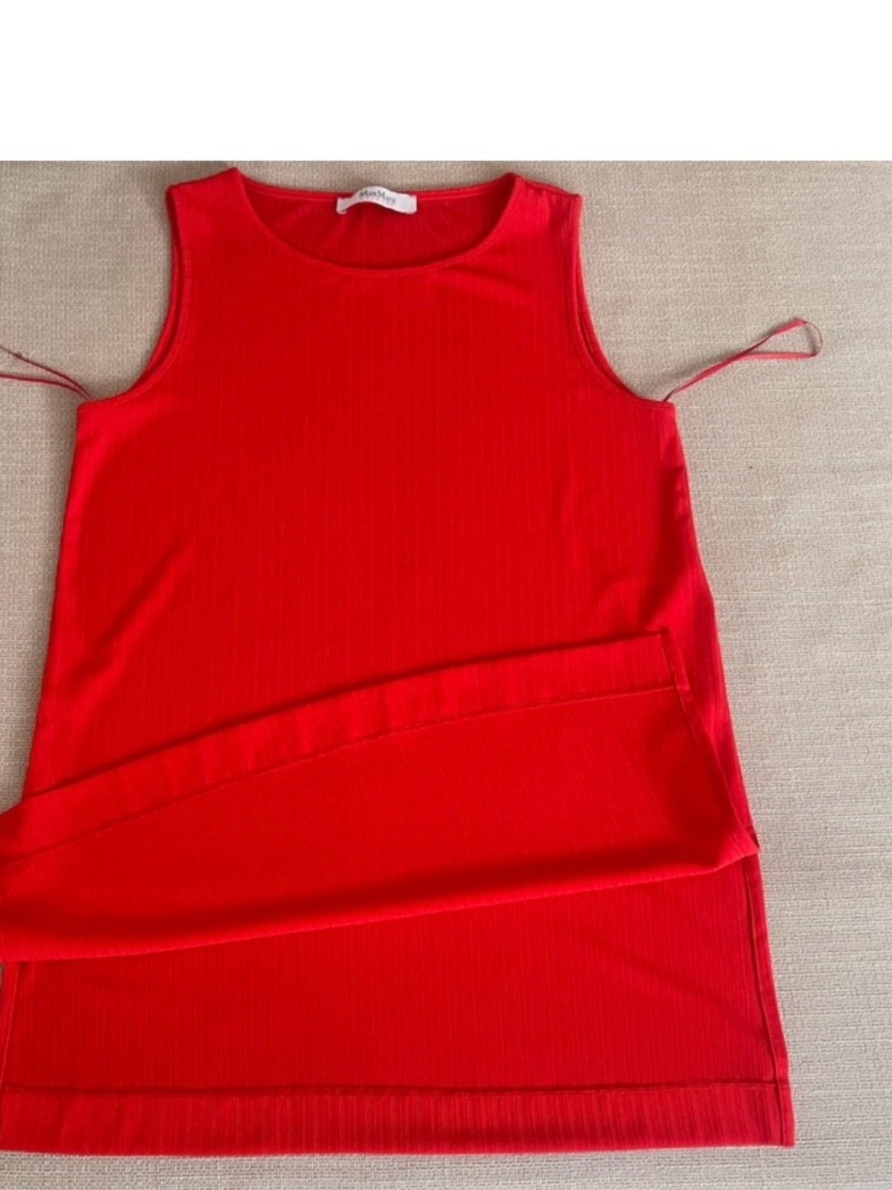 MaxMara Red Sleeveless Ribbed Knit Dress
